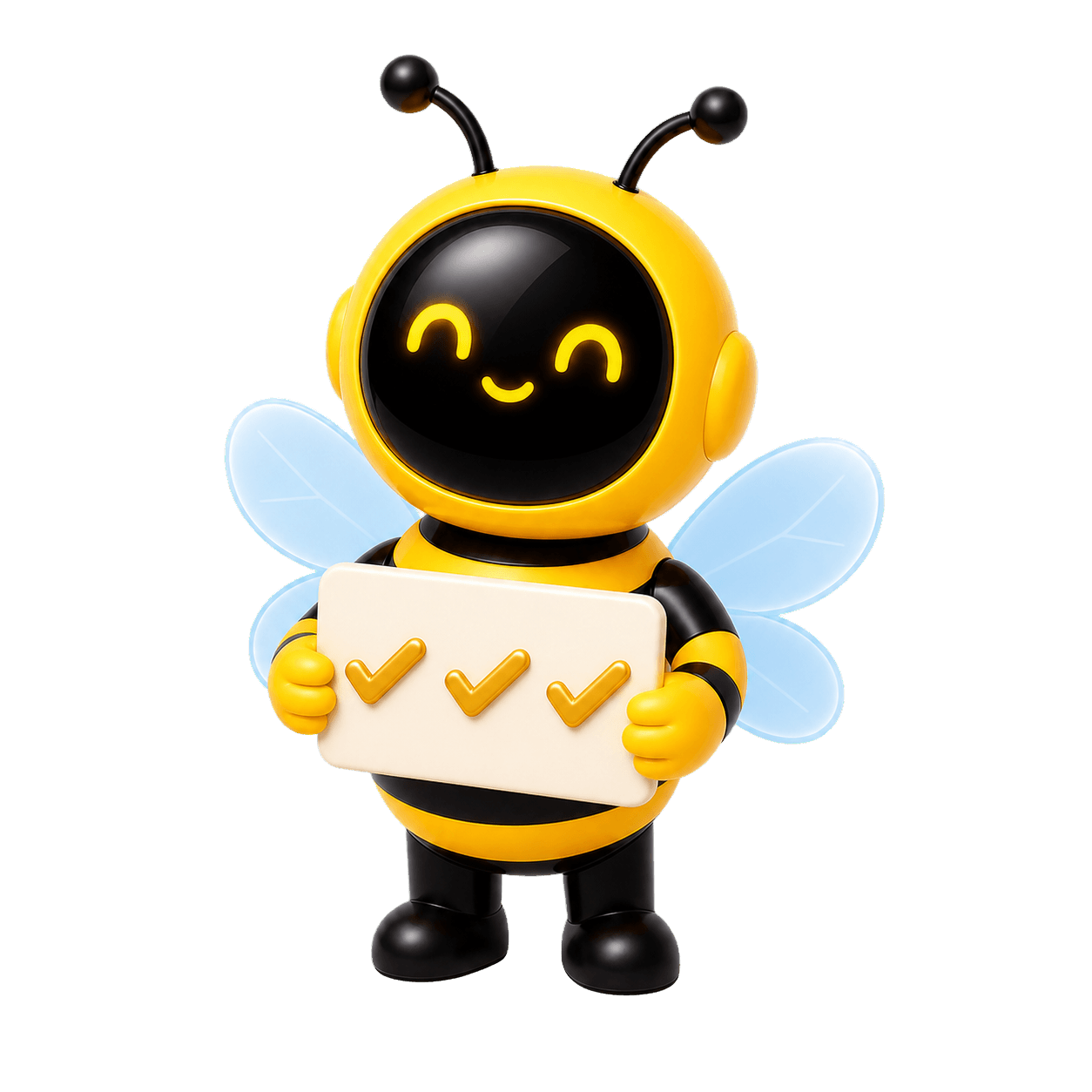 BeeMatch 小黄蜂助手抱着已完成的合作任务板